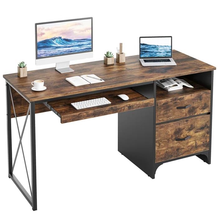 Computer Table with Side Drawer & Metal Legs