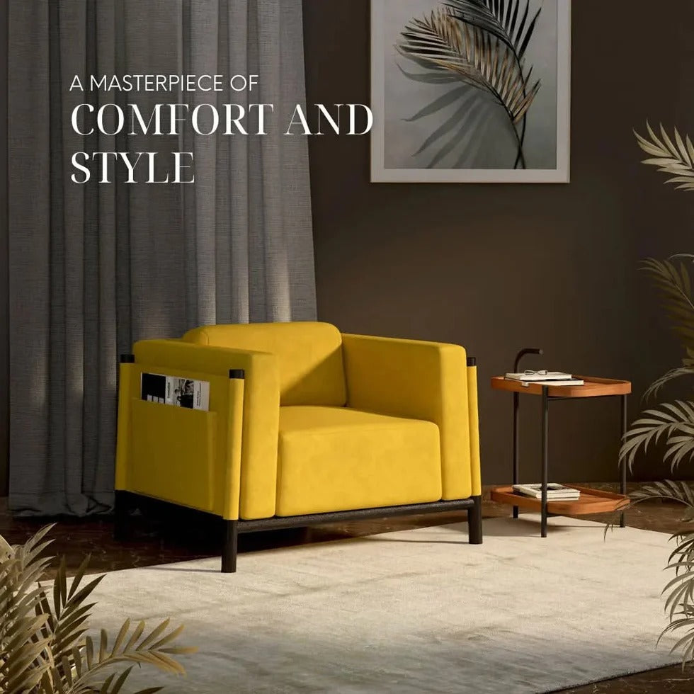Lounge Chair For Home Furniture Modern & Durable Design Upholstery Velvet Comfortable Seating for Living Room &amp; Offices - Yellow