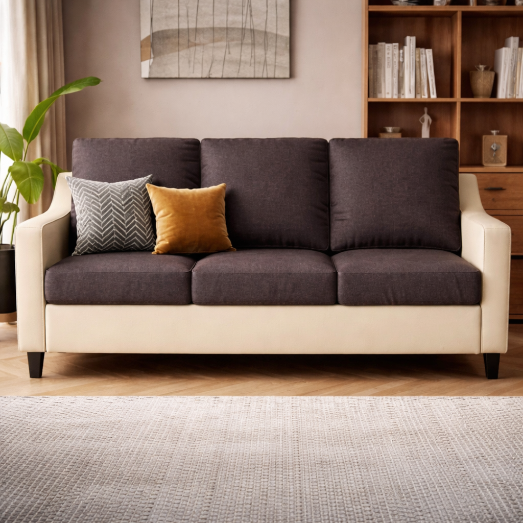 Luxury Italian Sofa Modern Dual Tone Fabric Upholstery High Density Foam Cushion Solid Wood Frame Handcrafted Premium Comfort Seating