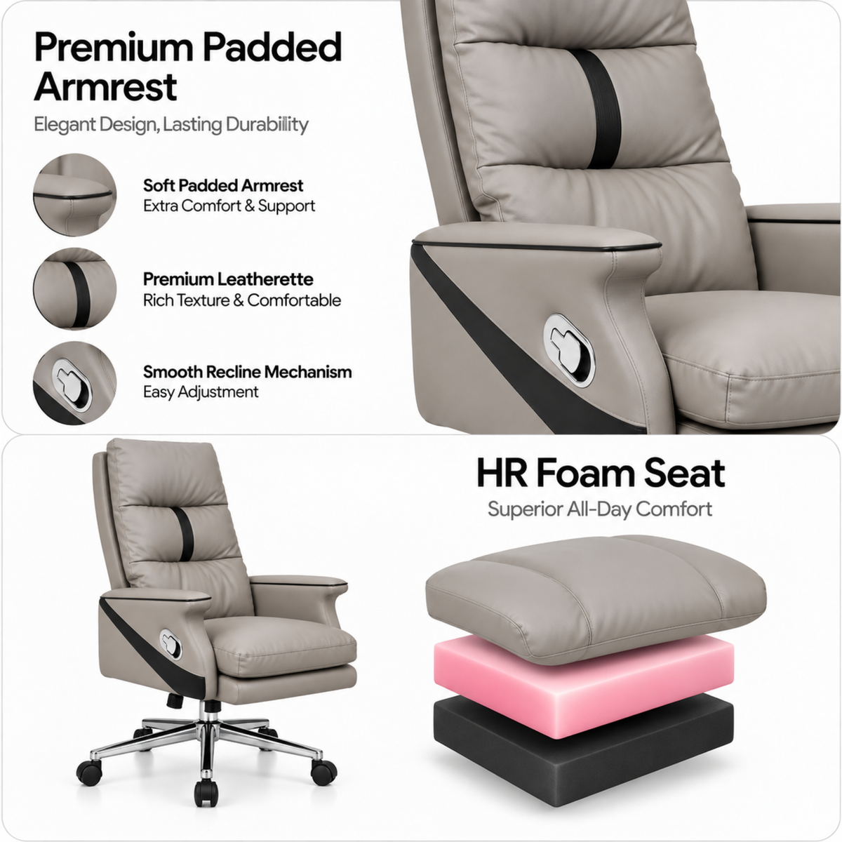 Luxury Leatherette Director High Back Office Chair with Recliner, Ergonomic Design, Chrome Base and Smooth Castors – Premium Brown Executive Chair