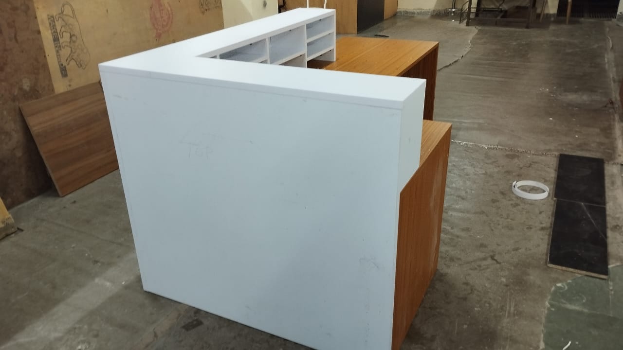 Reception Table for Office Luxury Modern L Shape Counter Stylish Design Made in MDF and Self Box & 2 Person Seating Reception Table - Off White Color