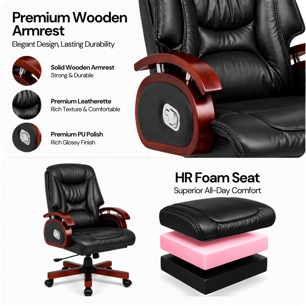 Ergonomic Director Chair: Modern Design, Plyboard & Leatherette, Recliner, Height Adjustable, Fixed Armrest & Revolving for Ultimate Comfort