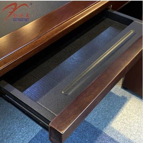 Director & Executive L-Shape Office Table Modern Desk Made in Plyboard with Veneer  Open Shelves & Side Drawer, CPU Storage & Wire Manager - Brown