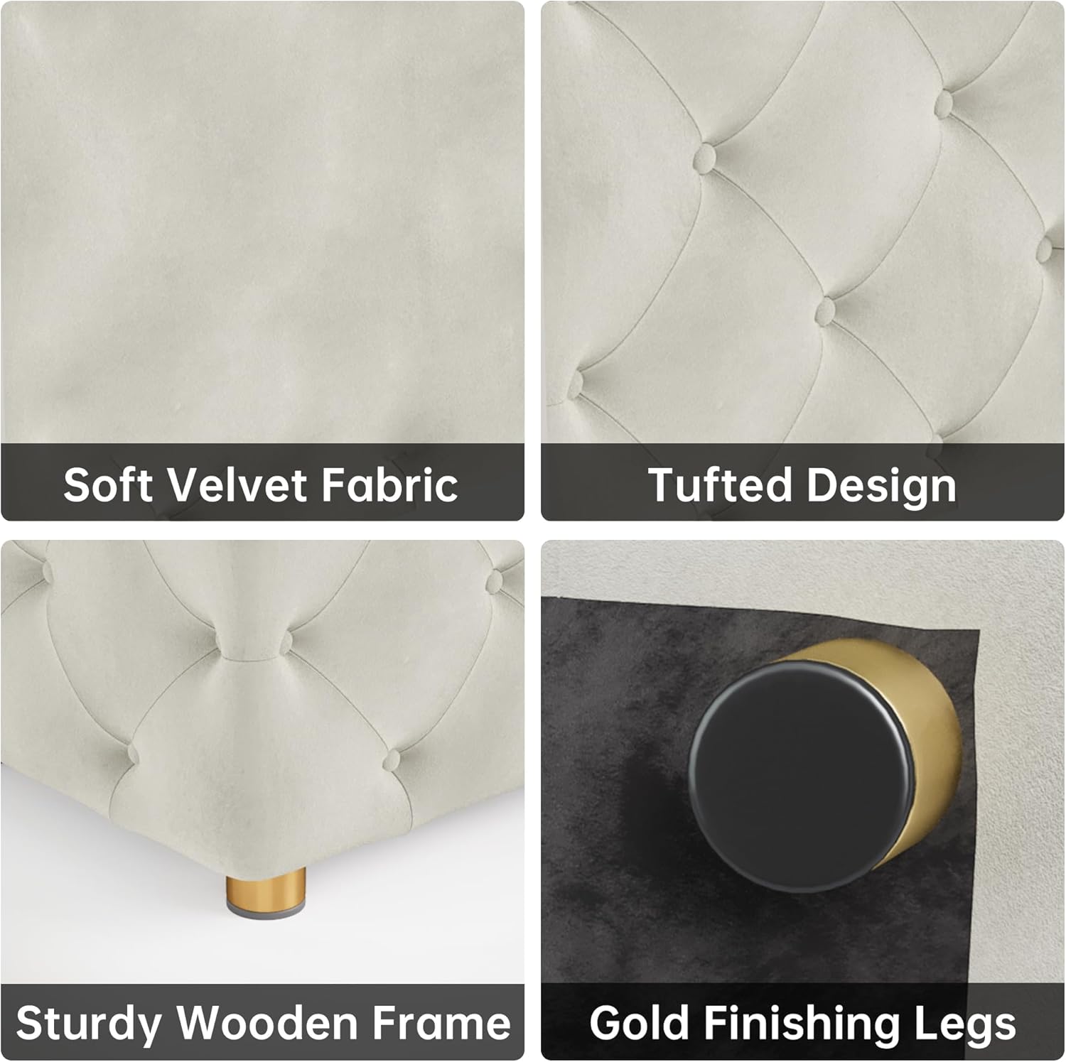 Ottoman For Home Furniture Upholstery Velvet, Foot Rest Modern And Durable Design Comfortable Seating & with Storage for Living Room - Off White