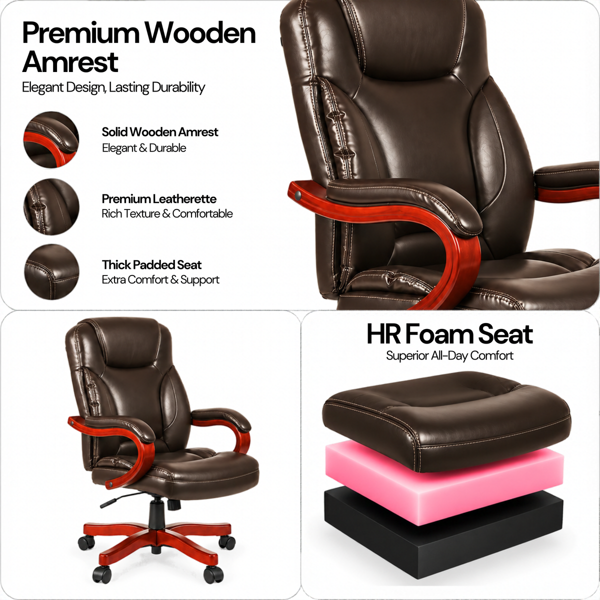 Director office Chair Made in Plyboard with Leatherette Upholstery & Armrest with Height Adjustable & Revolving Chair