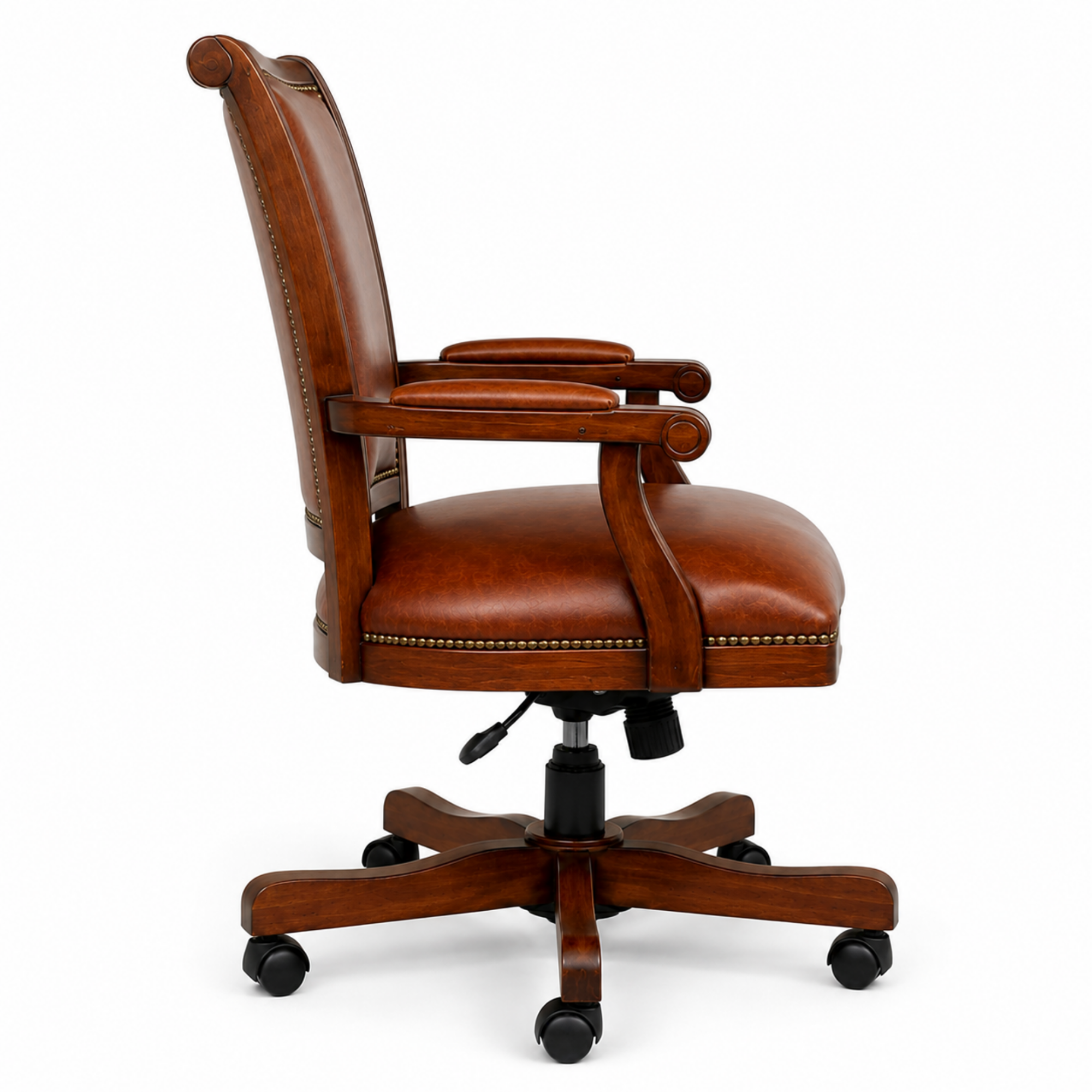 Premium Wooden Director Chair with Leatherette Upholstery, Ergonomic High Back, Handcrafted Solid Wood Frame, with Smooth Castor Wheels