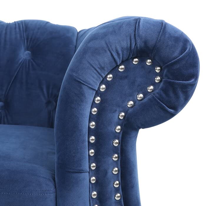 Chesterfield Sofa for Home Furniture Modern Design Upholstery Velvet Tufted With Arm Rest For Living Room- Blue