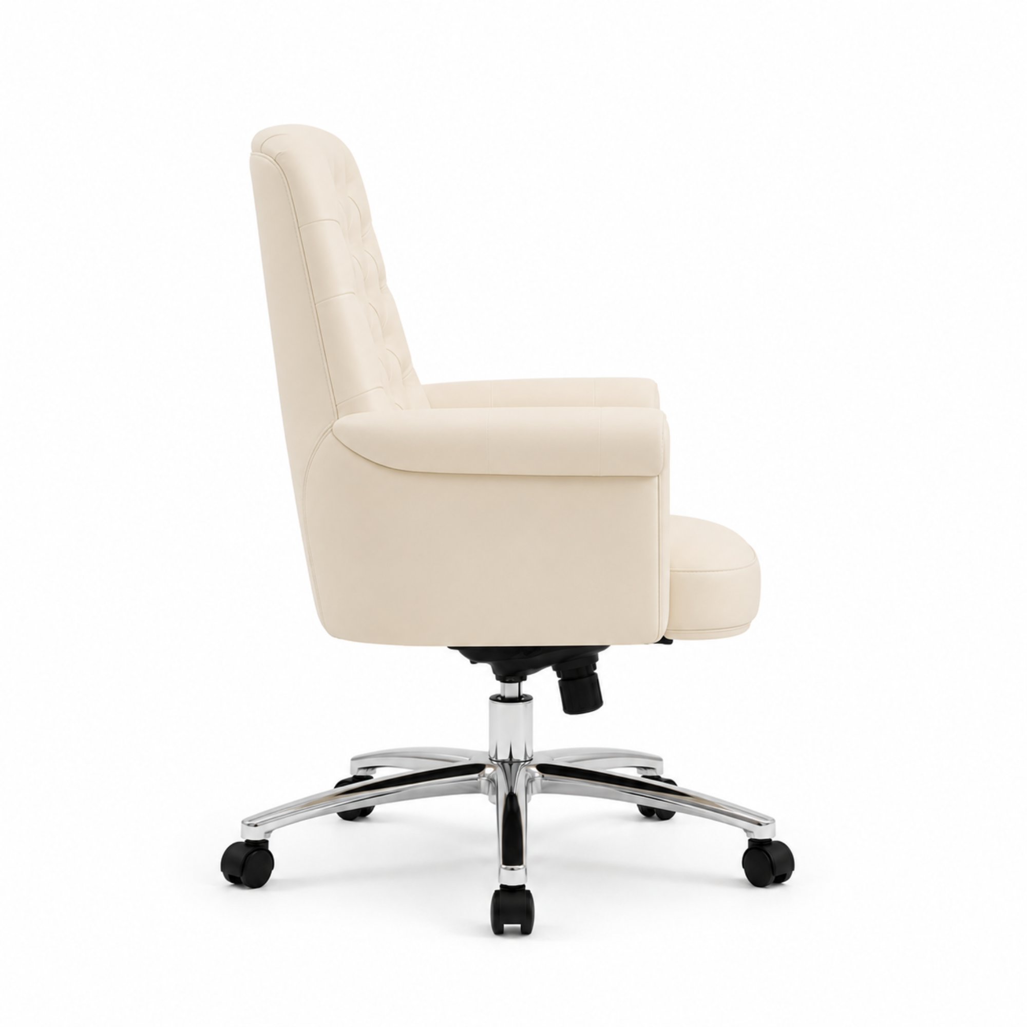 Luxury Director Chair with Button-Tufted Upholstery, Ergonomic, Padded Armrests, and Chrome Base for Modern Office Chair