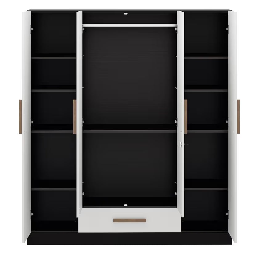 Wooden Wardrobe In 4 Doors – Clean Design with Lock and Open Shelves