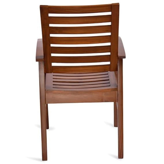 Home and Living Room Wooden Chair Made In Teak Wood with Lumbar Support for Back Walnut Finish