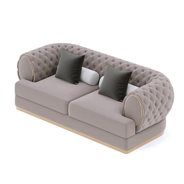 3 Seater Sofa For Home Furniture Tufted Design Upholstered velvet, Comfortable & Soft Luxury For Living Room Hall-Light Brown