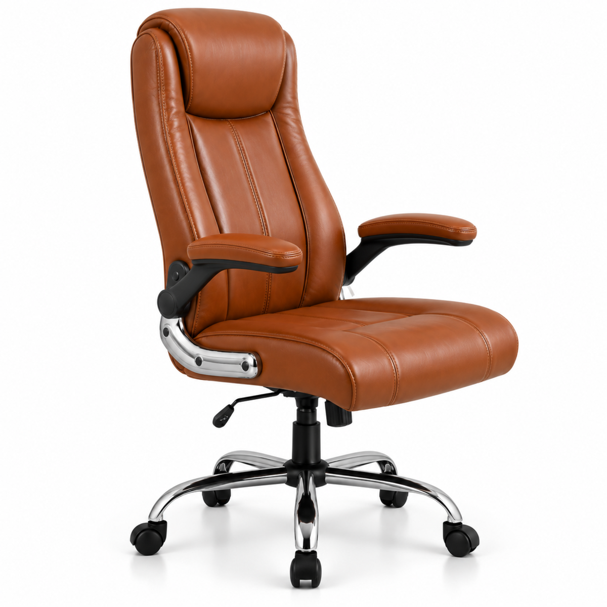 Director Chair with High-Back Padded Leatherette Office Chair with Solid Wood Frame and Rolling Casters