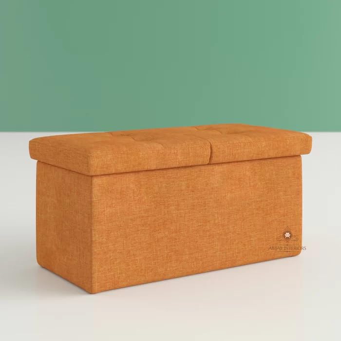 Tufted Rectangular Storage Ottoman Bench - Foldable Fabric Footrest & Seat with Lid for Living Room