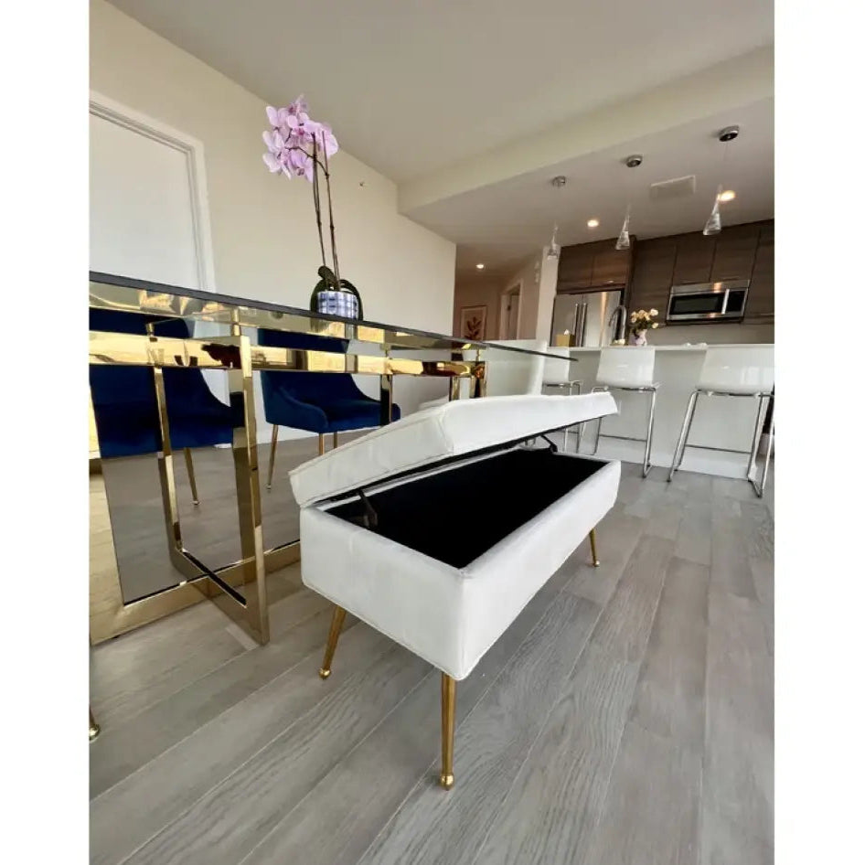 Ottoman with Storage – Velvet Upholstery Wood Frame with Foam Padding, Metal Legs or Living Room.