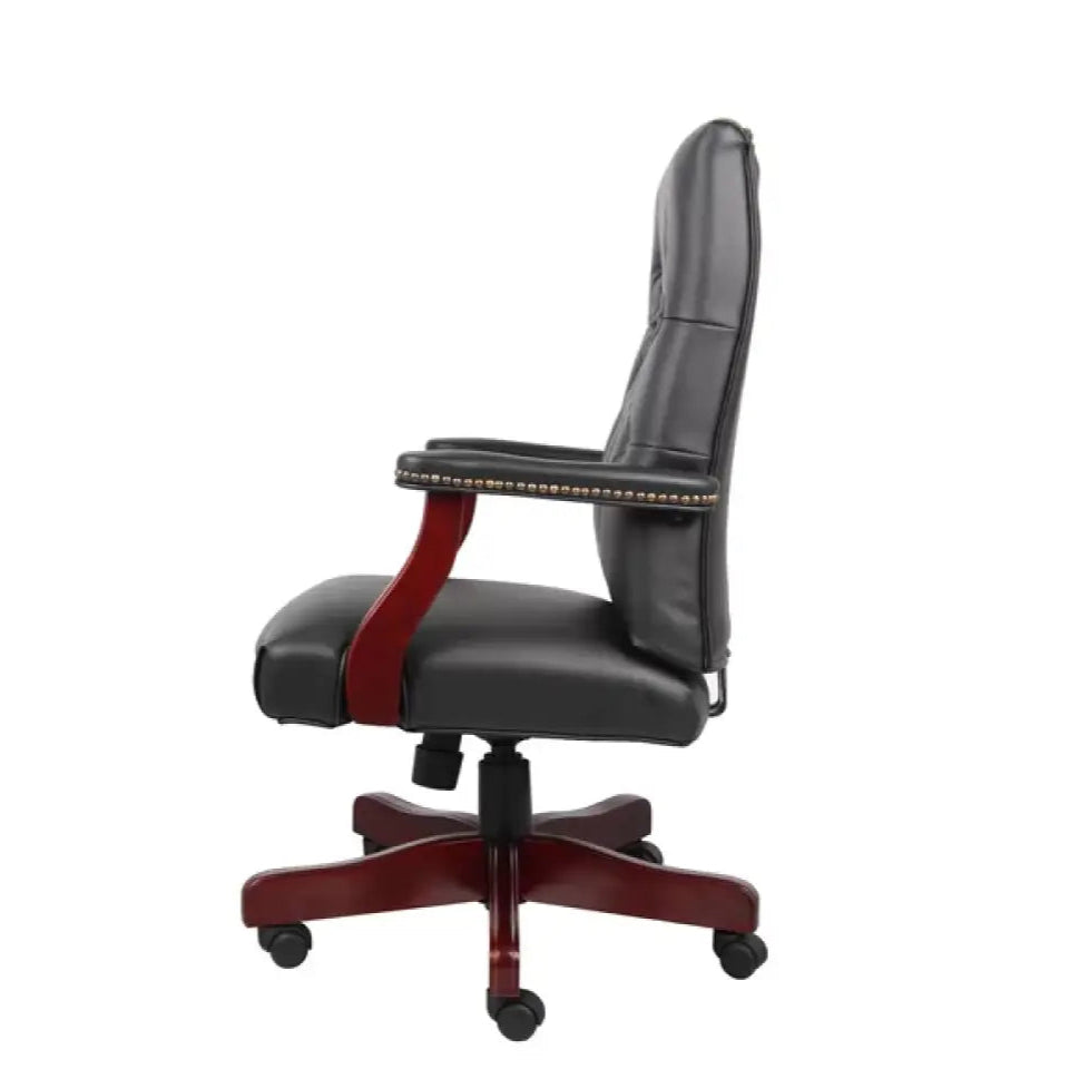 Director office Chair Tufted Design Made in Solid wood with Leatherette Upholstery & Armrest with Height Adjustable Chair - Black