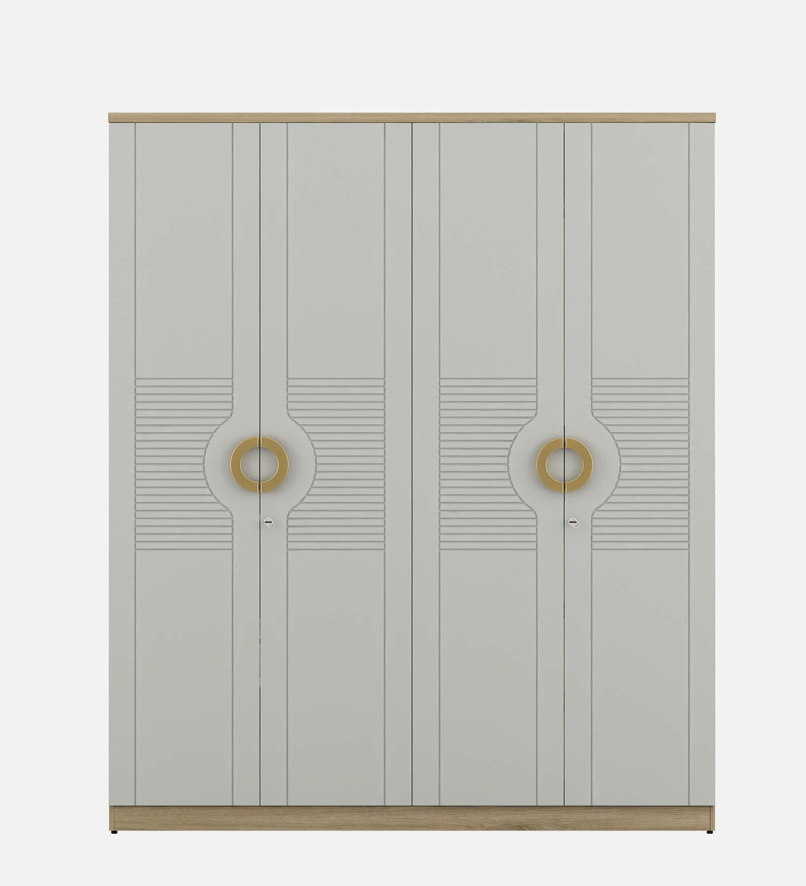 Wardrobe 4‑Door with Space-Saving, Soft-Close Mechanism, Designer Handles with Locker