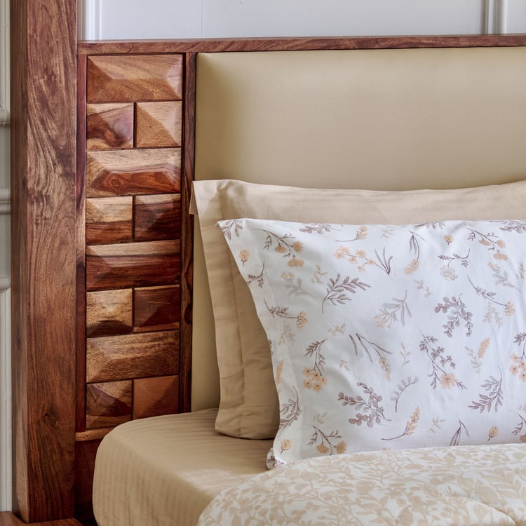 Queen Size Solid Sheesham Wood Poster Bed with Soft Headboard & without Storage