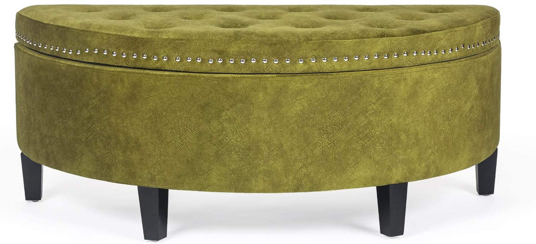 সোয়েড ফ্যাব্রিক আপহোলস্ট্রি এবং কাঠের বেস সহ স্টোরেজ সহ অটোমান