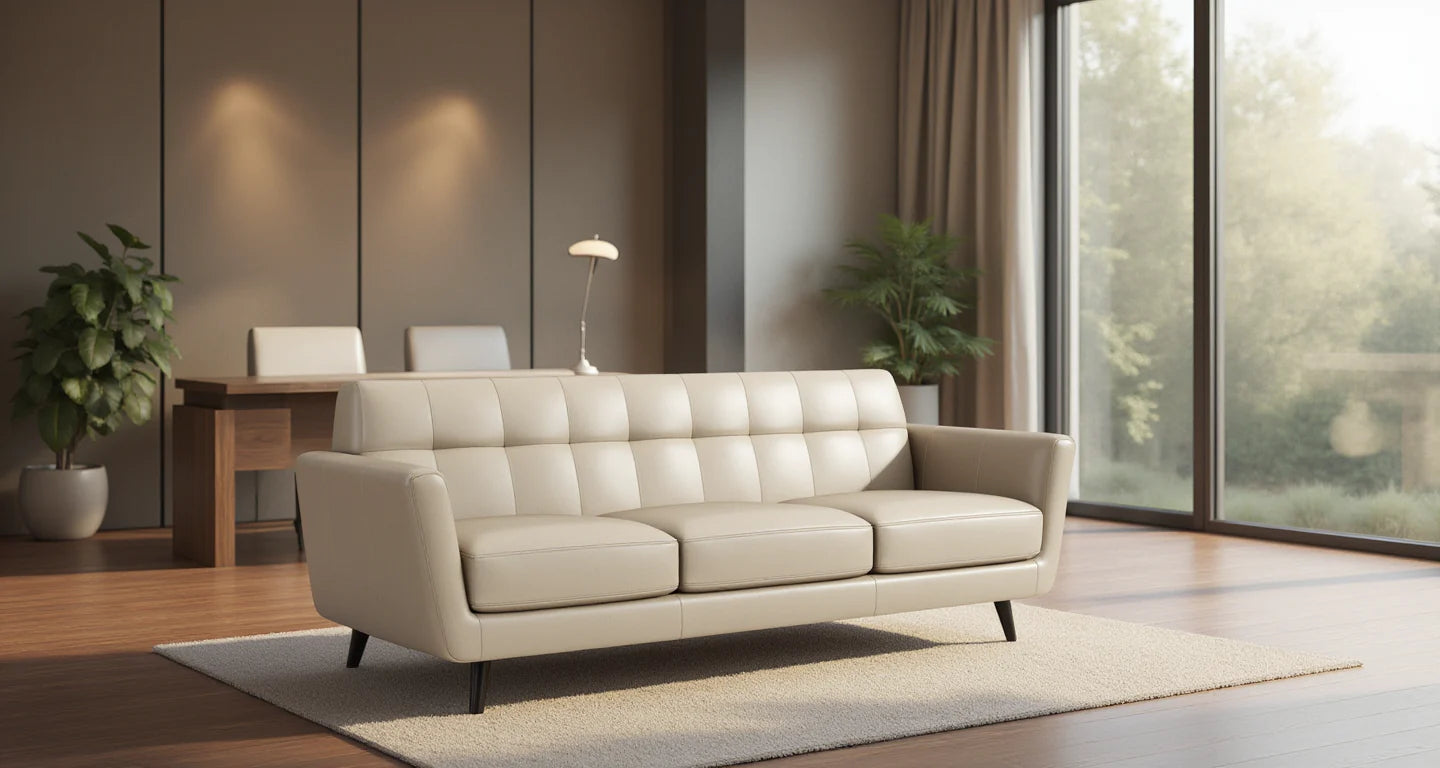 3 Seater Sofa For Home Furniture, Upholstery Pu Upholstery Premium and Durable Design For Living Room and Office- Beige