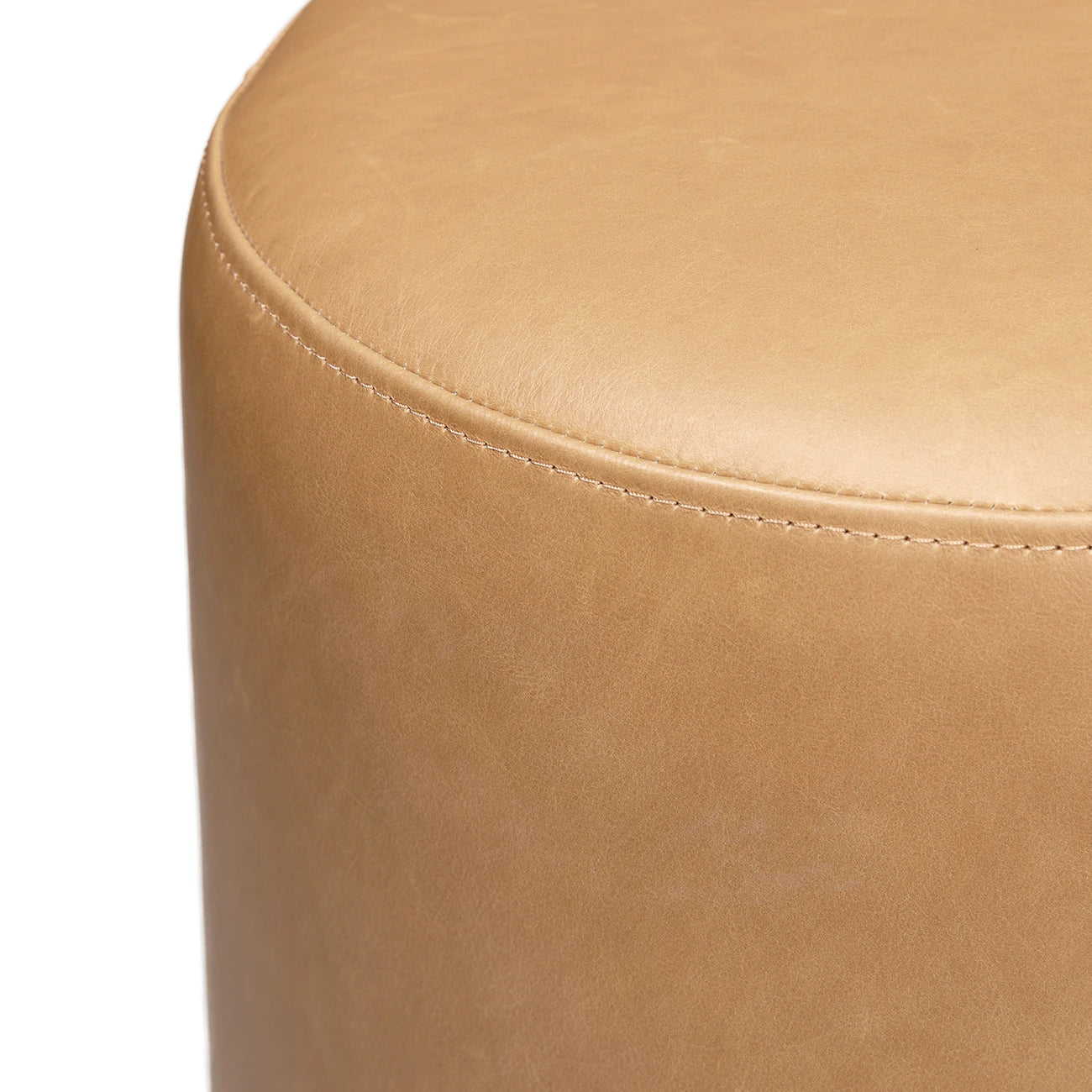 Round Leather Ottoman – Soft Padded Top, Stylish Design, Extra Living Room Seating
