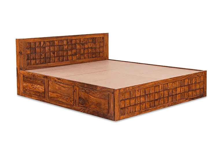 King Size Wooden Bed Smart Space-Saving Design with Hydraulic Storage High-Quality Solid Wood Frame, Premium Teak Veneer & Melamine Polish Finish