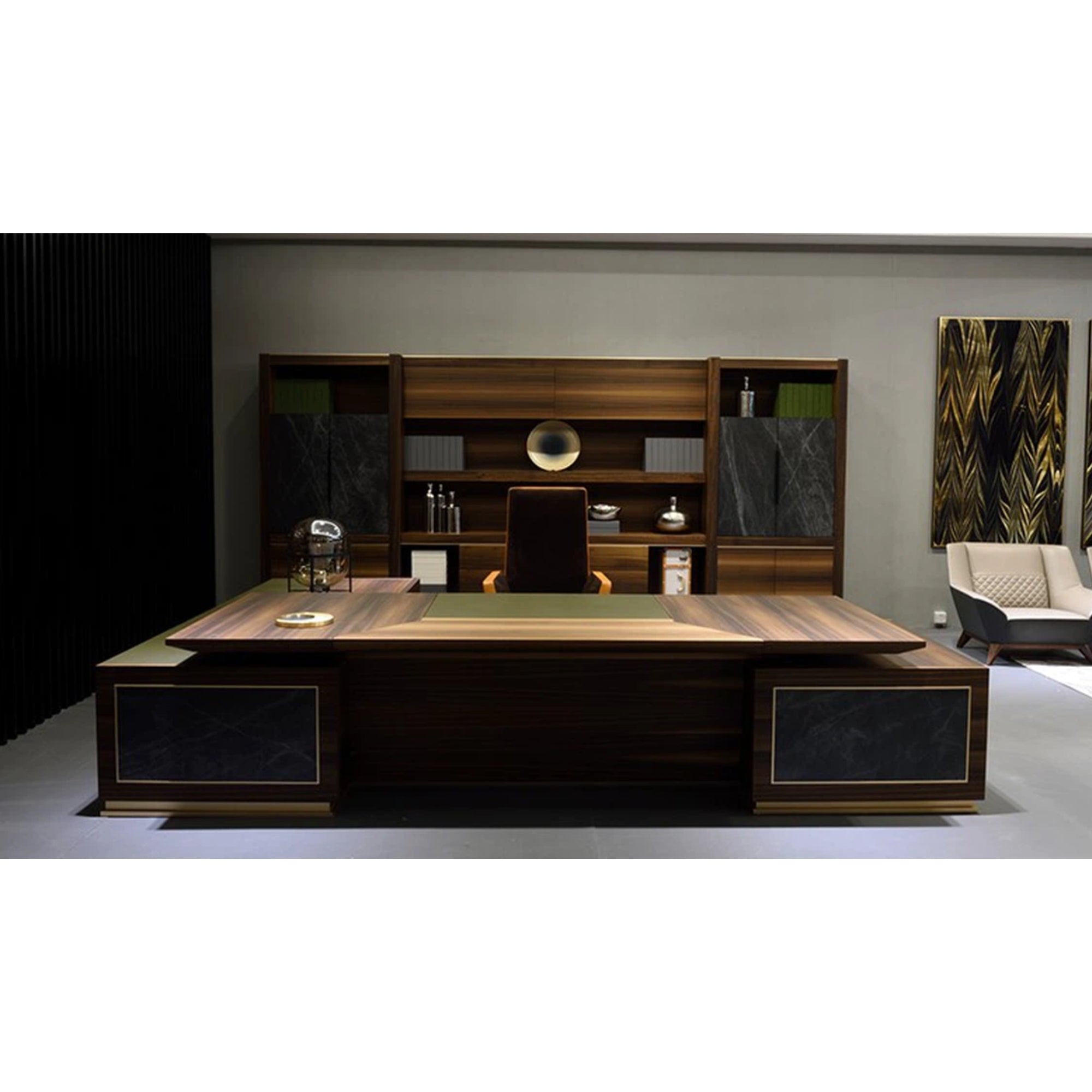 Director & Executive L-Shape Luxury Office Table with Modern Desk Design, Featuring Drawer and CPU Space, Stylish and Elegant Walnut Finish