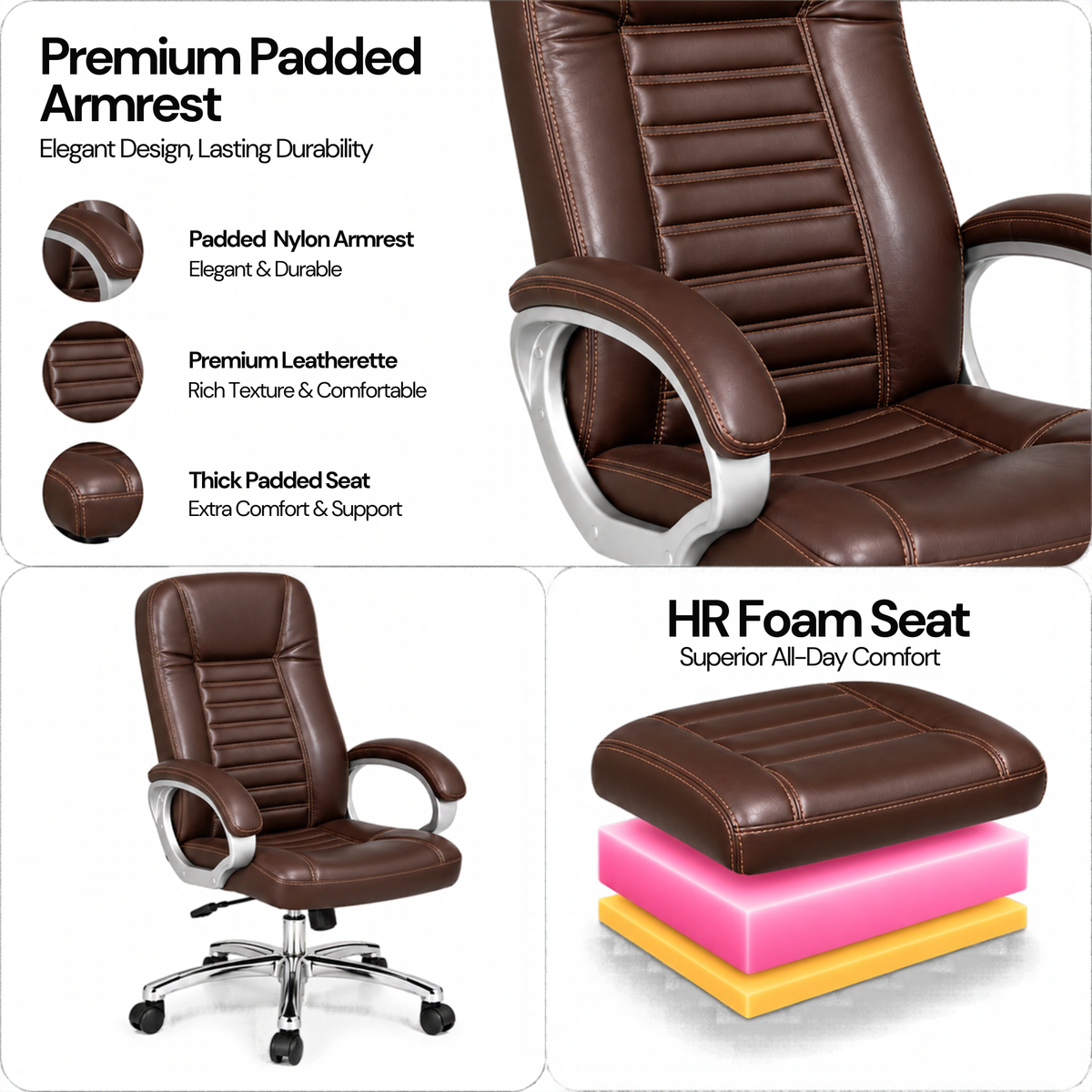 Premium Director Chair, Leatherette Upholstery, Powder-Coated Chrome Base