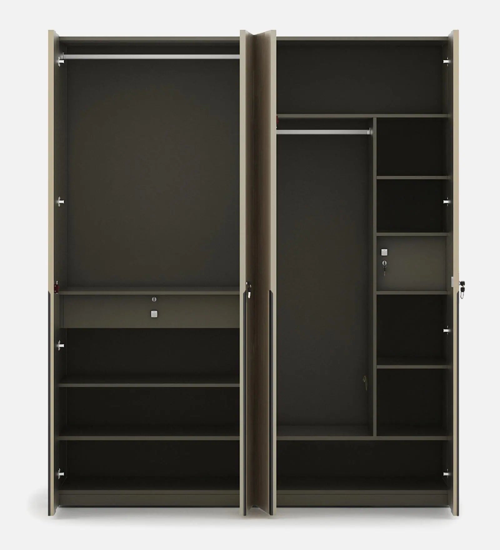 Wardrobe 4‑Door with Modern Design, Soft-Close Mechanism, Designer Handles with Locker and Drawers
