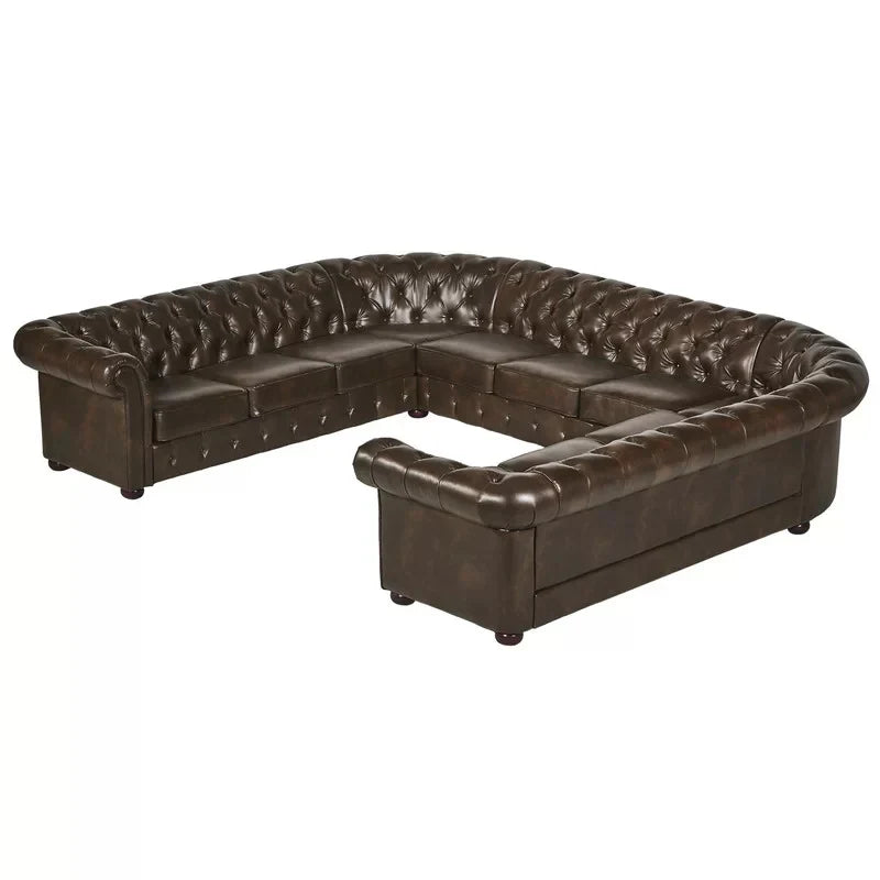 U Shape Seater Sofa Pu Leatherette Upholstery Modern And Durable Design For Living Room -Brown