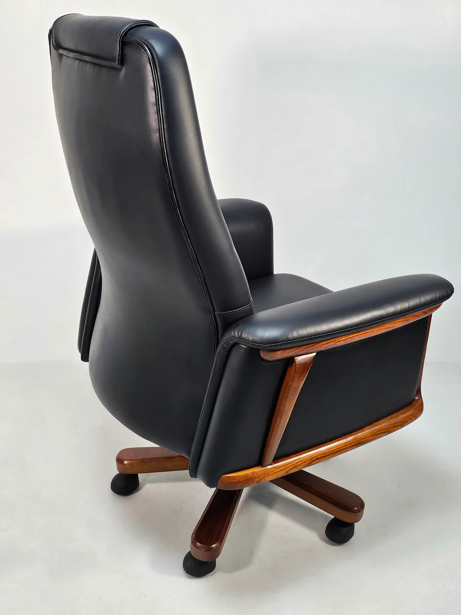 Director Chair for office Traditional High-Back Premium Leatherette with Adjustable Height and Wooden Base and Wooden Polish