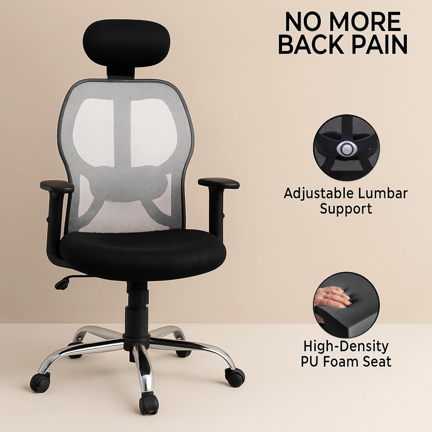 Ergonomic High Back Office Chair with Adjustable Height, Mesh Back, Lumbar Support, Armrest & Tilt Lock – Comfortable Swivel & ExecutiveChair for Home & Office Work