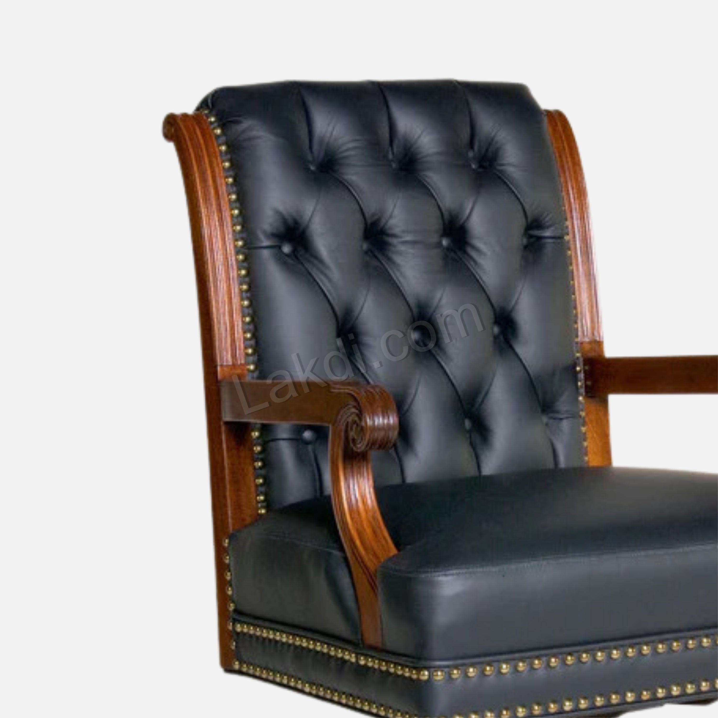 Luxury Office Director Chair Tufted Design Made in Solid wood with Leatherette and High Density Foam - Armrest and Swivel Base and Polish