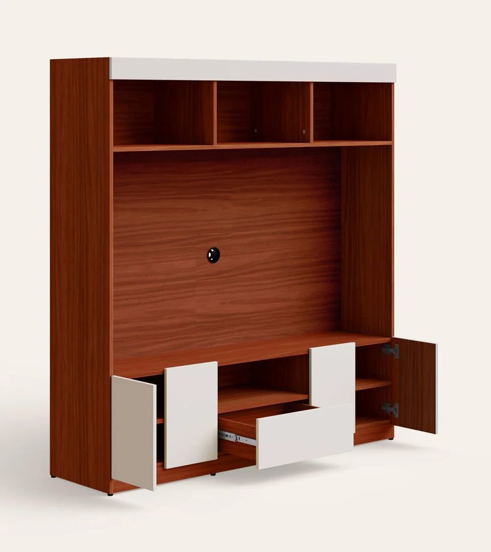 Wooden TV Wall Cabinet with Classic Floating Look, Smooth Surface Finish, and Functional Storage
