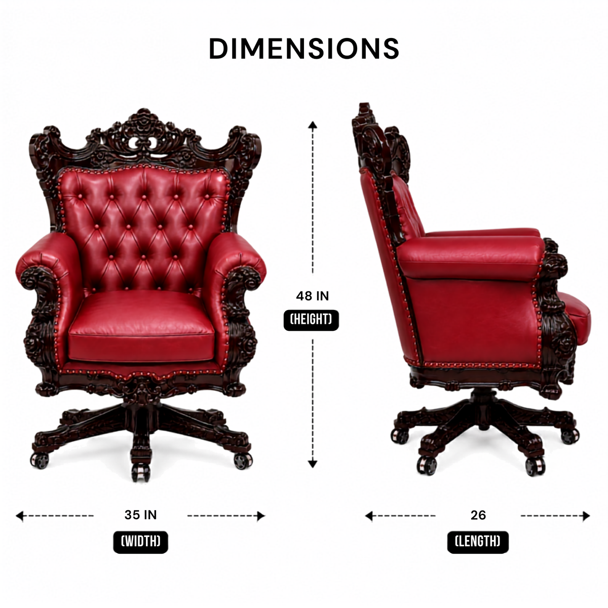 Design Hand Carved Teak Wood Adjustable Height 360D Swivel Button Tufted Office Armrest Chair