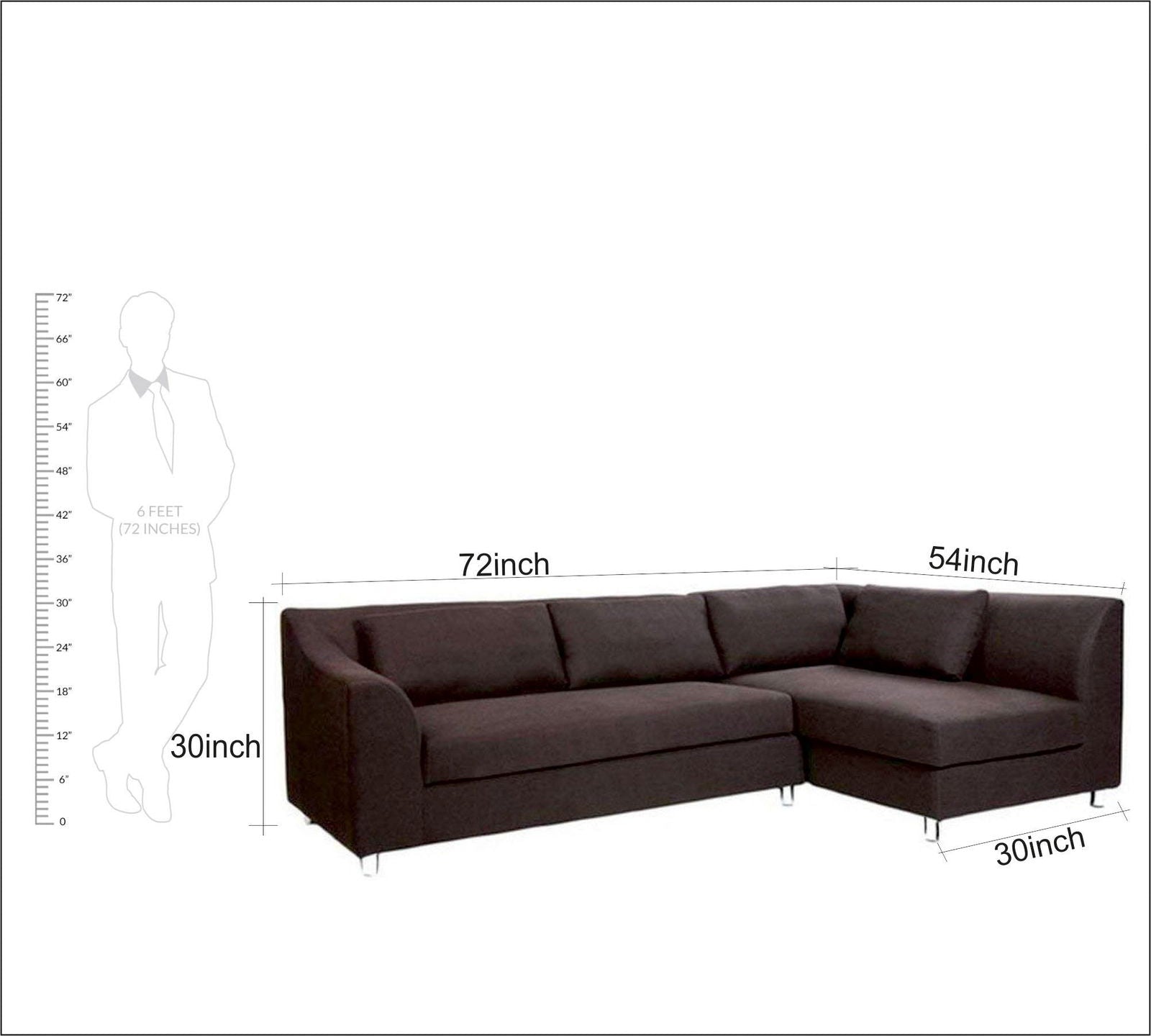 5 Seater Sofa with Chaise with Wooden Frame Metal Legs -
