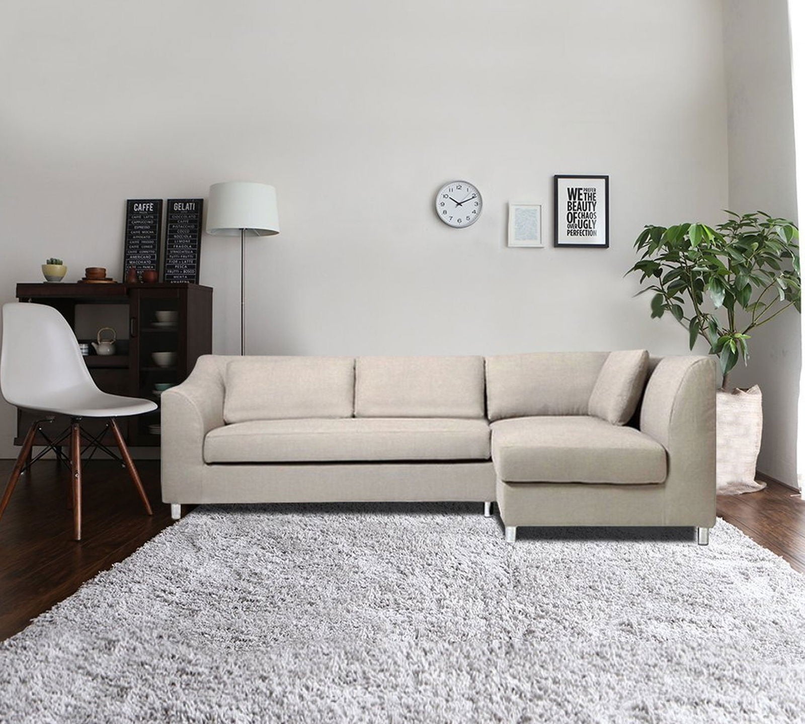 5 Seater Sofa with Chaise with Wooden Frame Metal Legs -