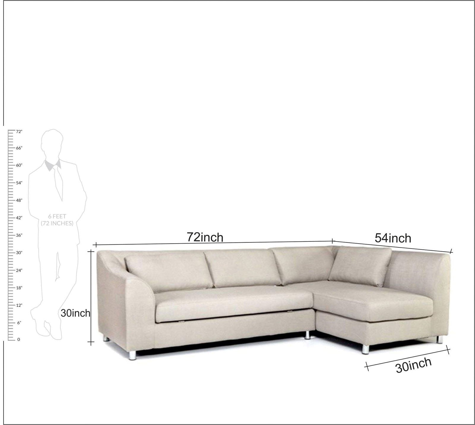 5 Seater Sofa with Chaise with Wooden Frame Metal Legs -