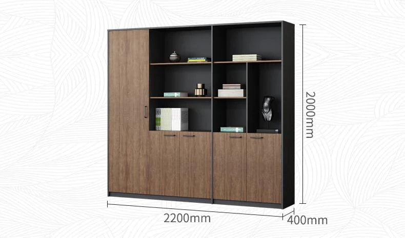 Cabinet with Full-Length Wardrobe, Multi-Tier Open Display Shelves, and Four Lower Storage Cupboards in Premium Walnut and Grey MDF Finish