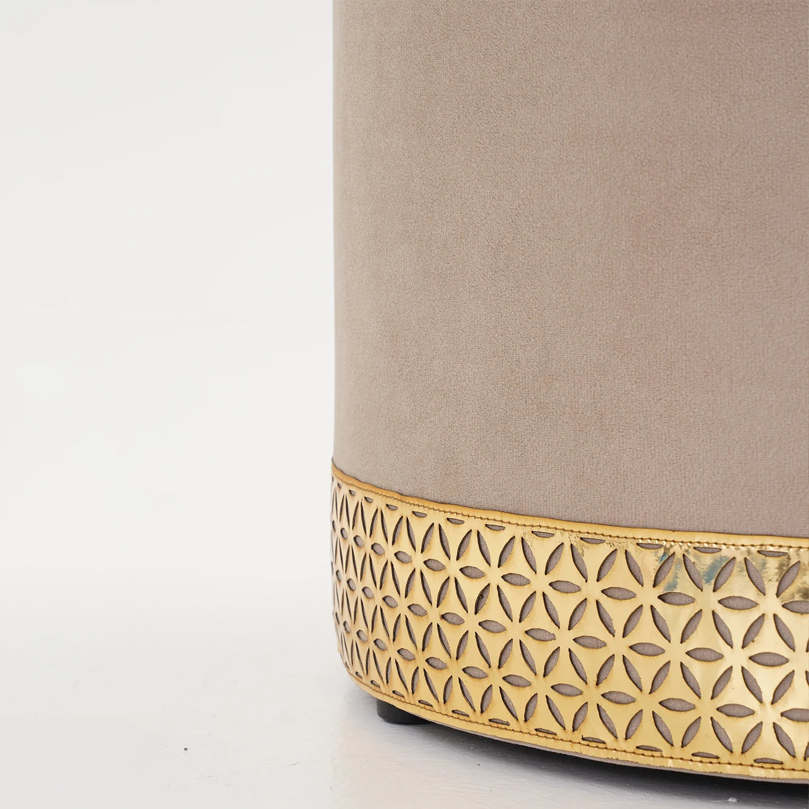 Ottoman in Velvet Round Ottoman with Elegant Gold-Base Accent, Seating or Delivers Comfort, Style, Décor