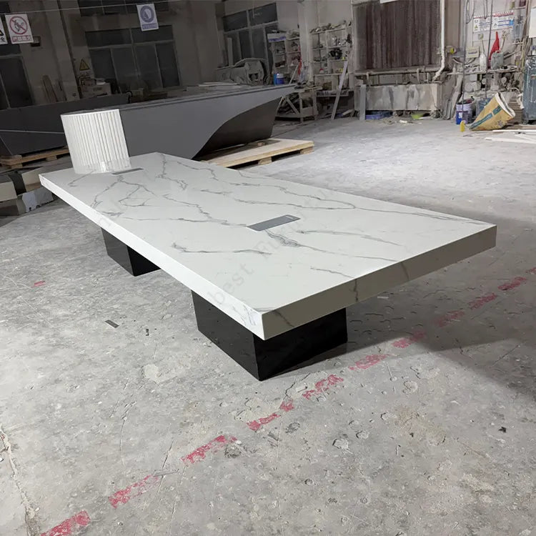 Meeting Table for Office Furniture Desk Premium Quality & Luxury Modern Design Made in Particle Board/ MDF/Plywood with Marble Pattern & Wire Manager Conference Tables