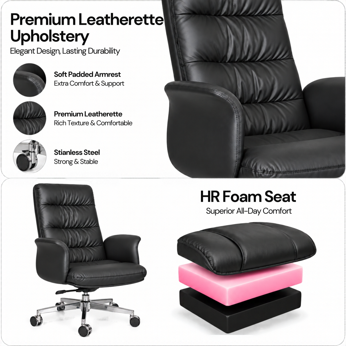 মেটাল ক্রোম বেস সহ কালো হাই ব্যাক ডিরেক্টর চেয়ার