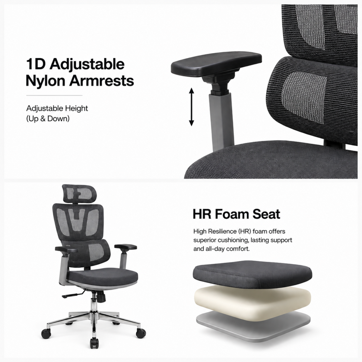 Executive High Back Mesh Chair with Adjustable Headrest, Ergonomic Lumbar Support, Breathable, Comfortable Seat Cushion, Smooth Swivel Base for Office