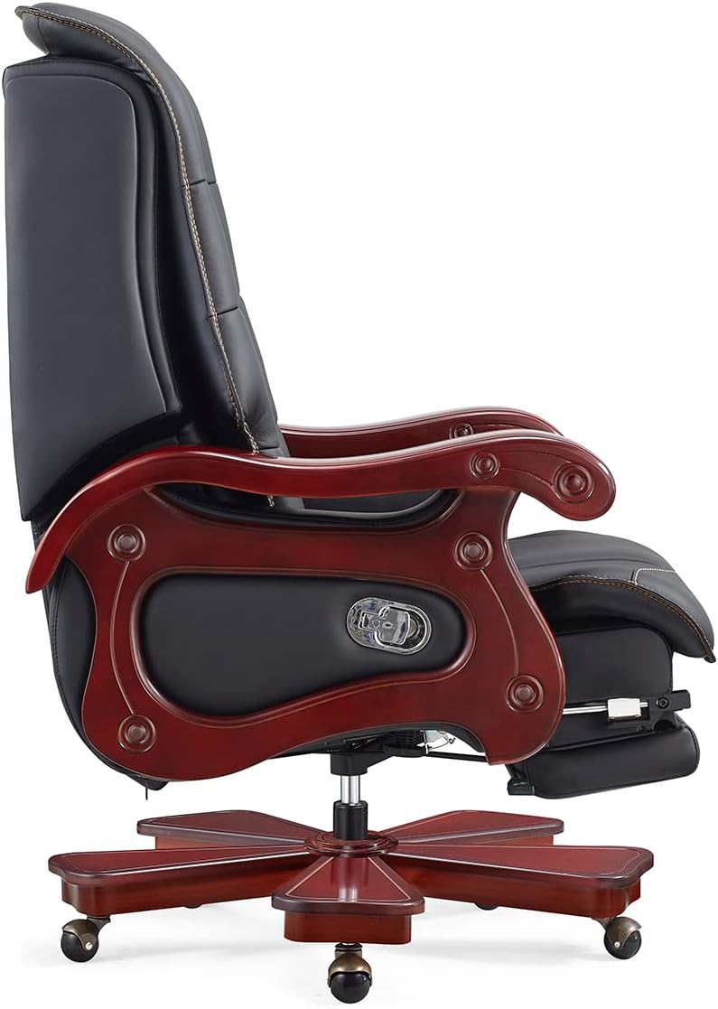 High Back Director Chair for office Made in Solid wood with Leatherette Upholstery & Recliner and Foot rest with Wheelbase & Revolving Chair