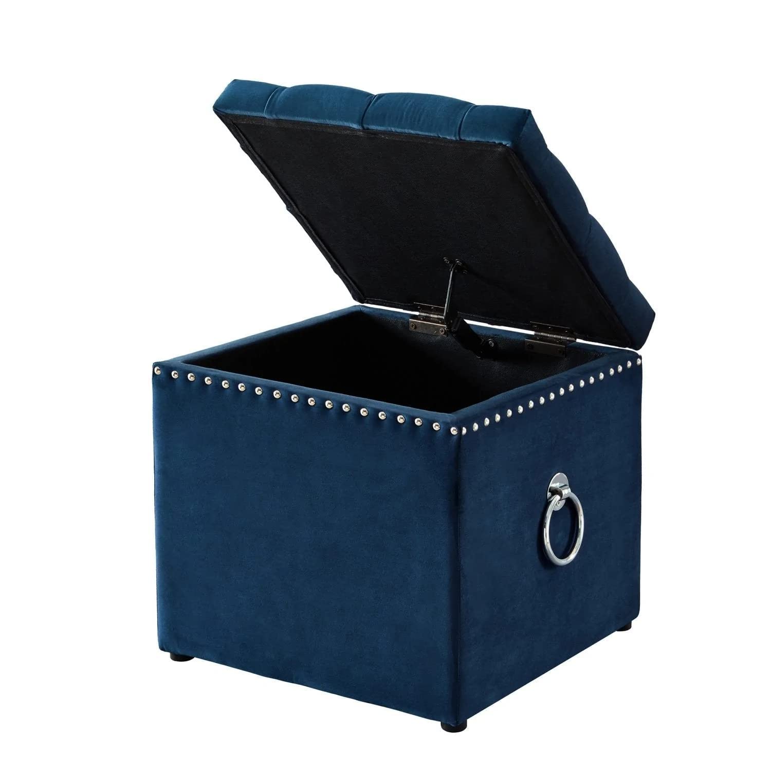 Ottoman Plouffe's with Storage Collapsible Sturdy Square Foot Rest Under Desk Stool for Room Folding Ottoman Furniture with Button tufted -Navy Blue