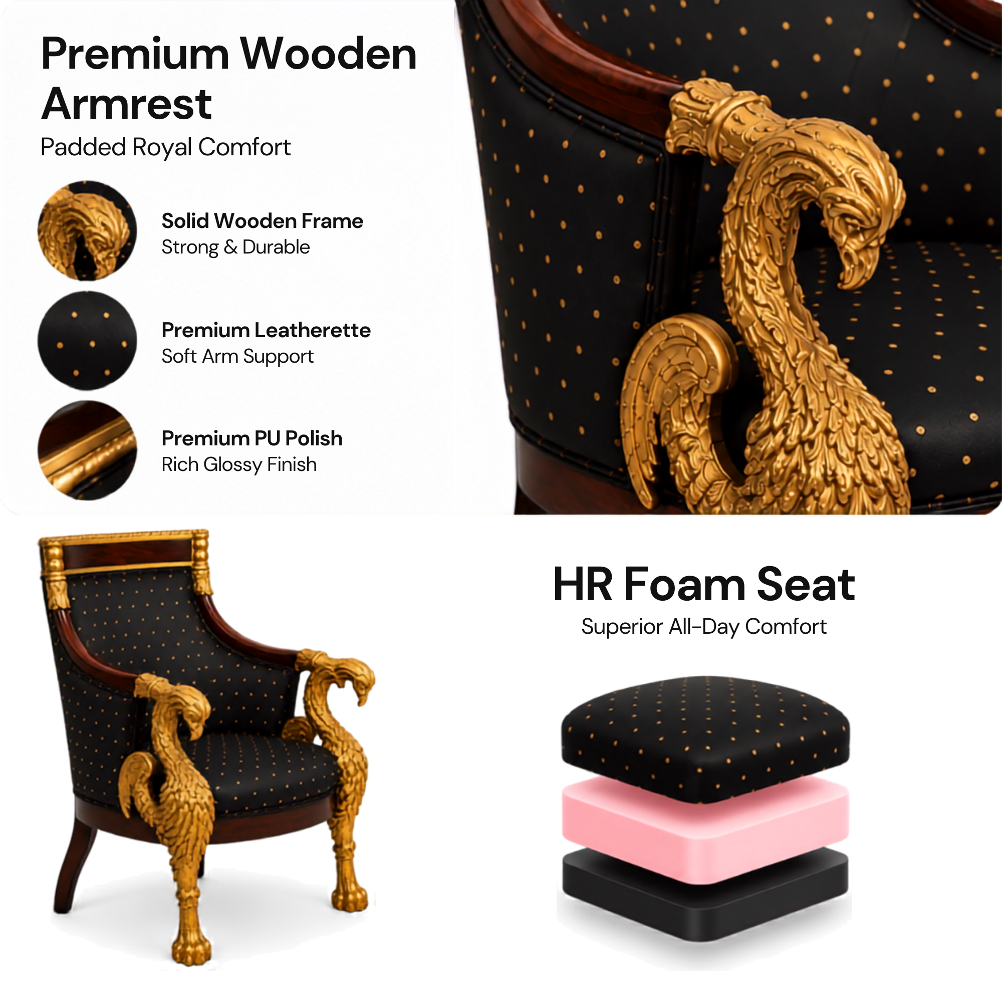 Royal Handcrafted Director's Chair – Solid Teak Wood with Fabric Upholstery & Golden Carved Armrests