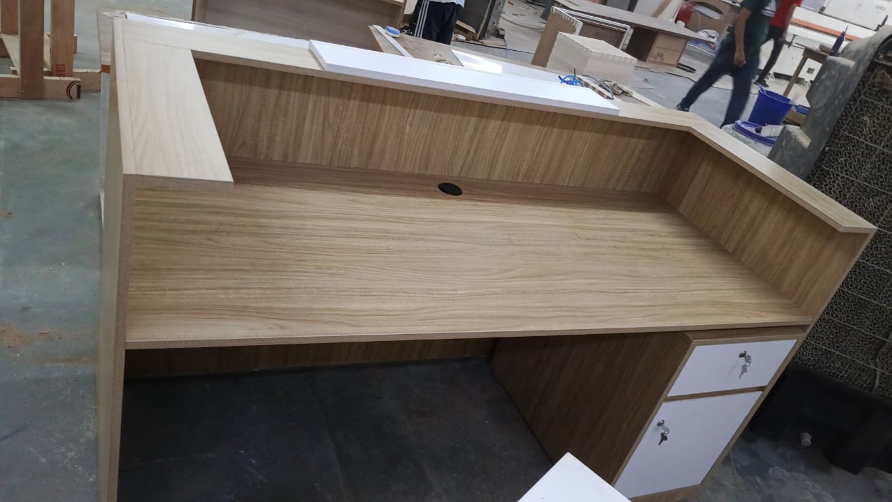 Reception Table Made In Particle Board with Double Counter Includes Wire Manager - Brown & White