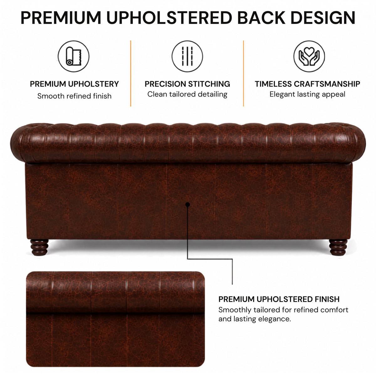 3 Seater chesterfield sofa Modern Design and Leatherette fabric Durable & Comfortable Padded Perfect for living Room -Brown