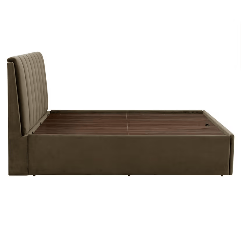 King Size Wooden Bed Upholstered Luxury Design with Hydraulic Storage Wooden Frame & Finished in Premium Velvet/Suede for Elegance & Durability