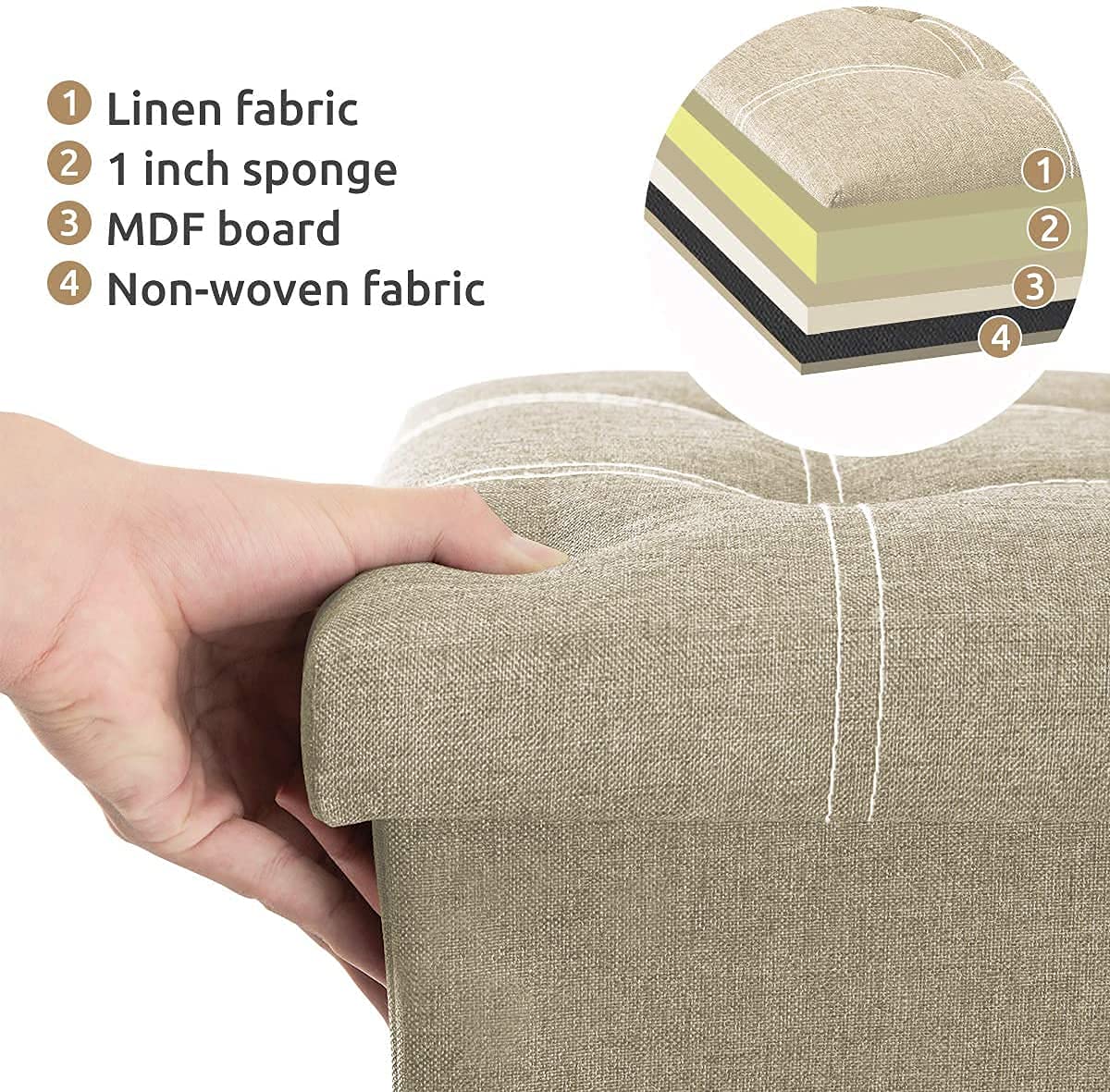Ottoman Plouffe's Foldable Large Storage Cube, Bench Footrest Step Stool Storage For Living Room, Laundry, Table and Seating Ottoman- Beige