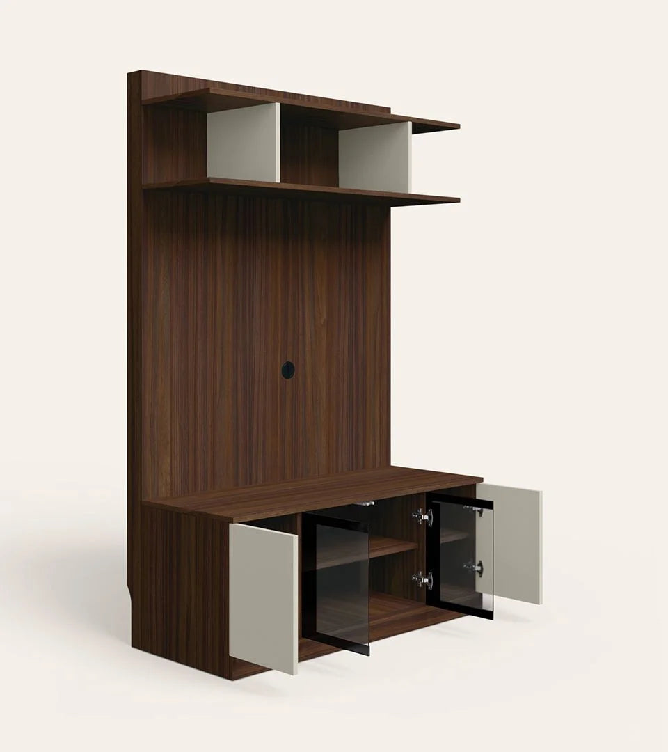 Wooden TV Wall Cabinet with Open Shelves, and Smooth Finish for Modern Apartment Living Rooms